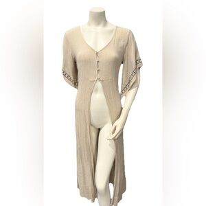 Umgee Beige Boho Maxi Dress Lace-Up Back V-Neck Size M